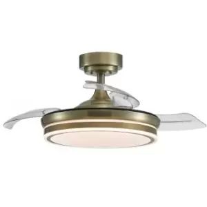 Image of Cristal Record Mini Moss Brass LED Ceiling Fan 35W 3900 Lm CCT Folding blades