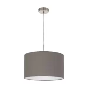 Image of Pendant Light Colour Satin Nickel Shade Anthracite Brown Fabric Bulb E27 1x60W