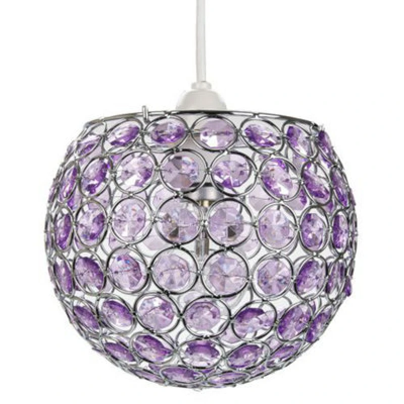 Image of Happy Homewares Modern Round Globe Easy Fit Pendant Shade With Small Purple Acrylic Bead Jewels