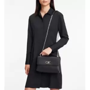 Image of Chain Strap Shoulder Bag with Flap in Cotton Mix