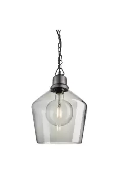 Image of Brooklyn Tinted Glass Schoolhouse Pendant, 10 Inch, Smoke Grey, Pewter Chain Holder