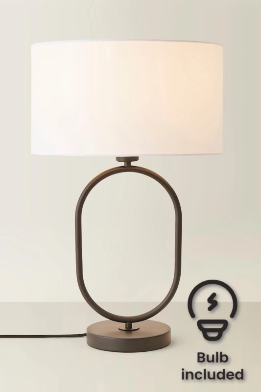 Image of ValueLights ValueLights Antonia Fabric Drum Lamp Shade Matte Black Oval Table Lamp with Bulb in White White One Size Unisex 5059406067037
