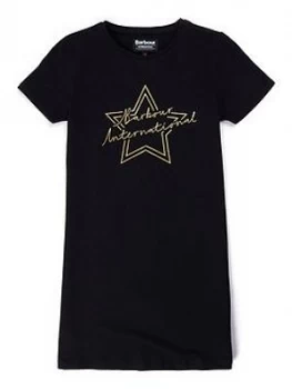 Image of Barbour International Girls Spada Logo Dress, Black, Size 10-11 Years, Women