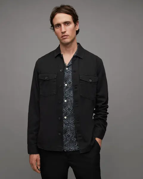 Image of AllSaints Mens Spotter Shirt, Black, Size: L