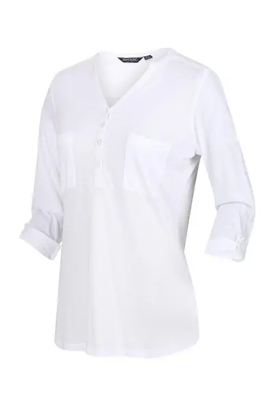 Image of Regatta V-Neck Jersey 'Fflur II' Roll-Up Sleeve T-Shirt White