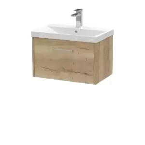 Image of Hudson Reed Juno 600mm Wall Hung Single Drawer Vanity & Thin-Edge Basin - Autumn Oak