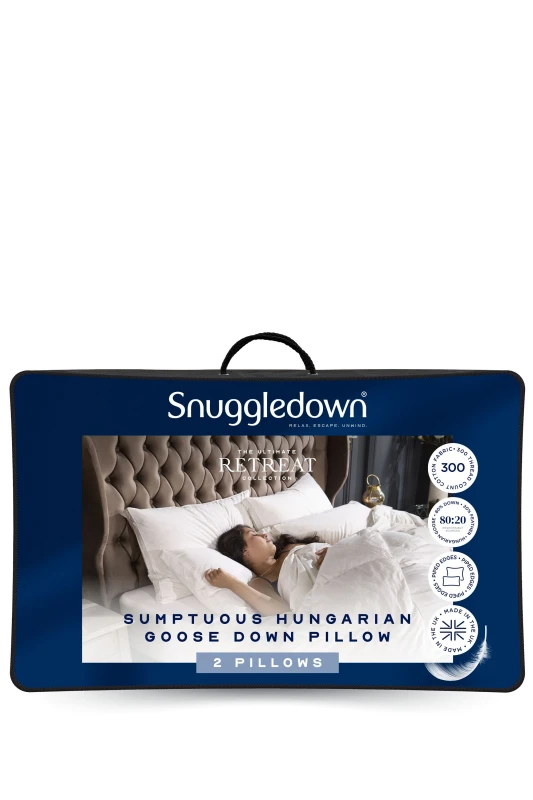 Image of Snuggledown 2 Pack Retreat Hungarian Goose Down Soft Support Pillows White