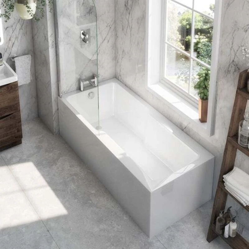 Image of nuie Eternalite Square Straight Shower Bath 1700 x 750mm, White BMON017