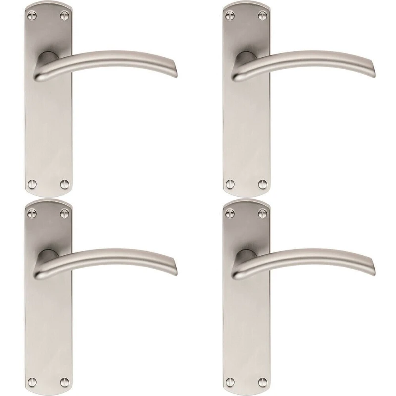 Image of Loops 4x Arched Lever on Latch Backplate Door Handle 170 x 42mm Satin Chrome Multi
