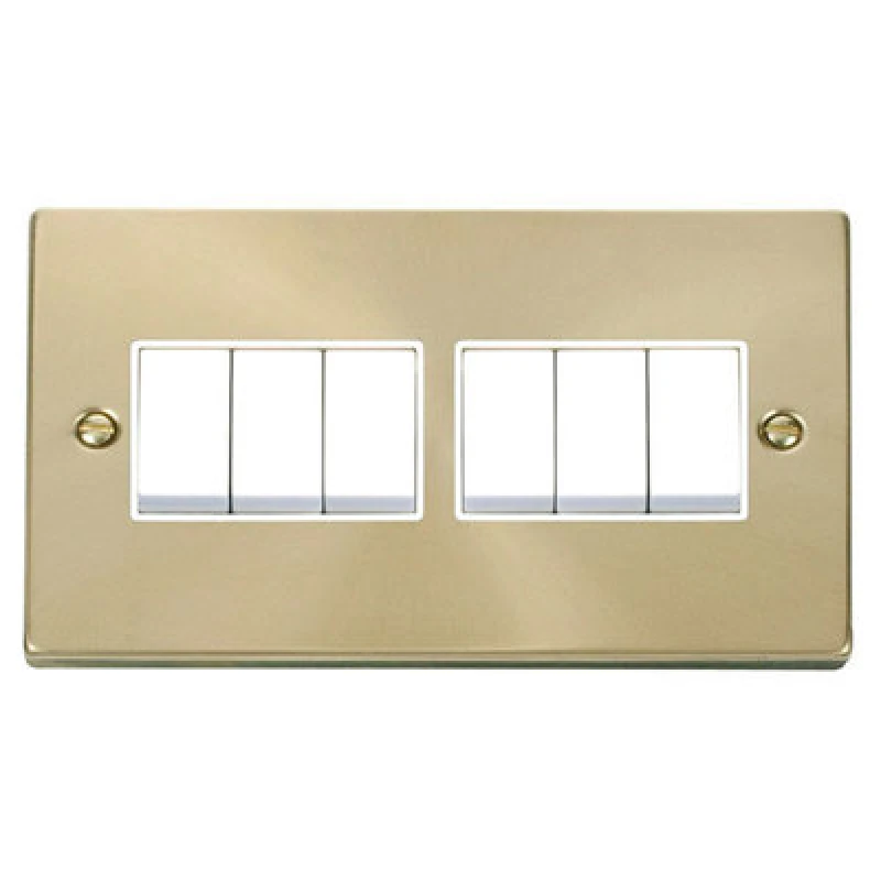Image of SE Home Satin / Brushed Brass 10A 6 Gang 2 Way Light Switch Gold unisex