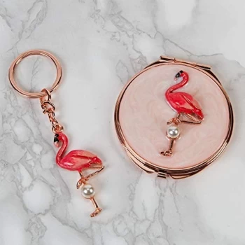 Image of Sophia Keyring & Compact Mirror Set - Flamingo
