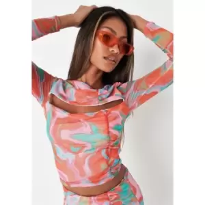 Image of Missguided Cut Out Detail Long Sleeve Top - Orange