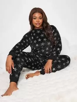 Image of Yours Yours Texture Star Velour Lounge Set, Black, Size 22-24, Women