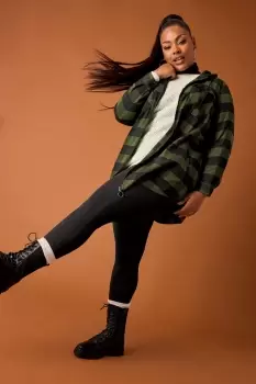 Image of Check Print Hooded Shirt