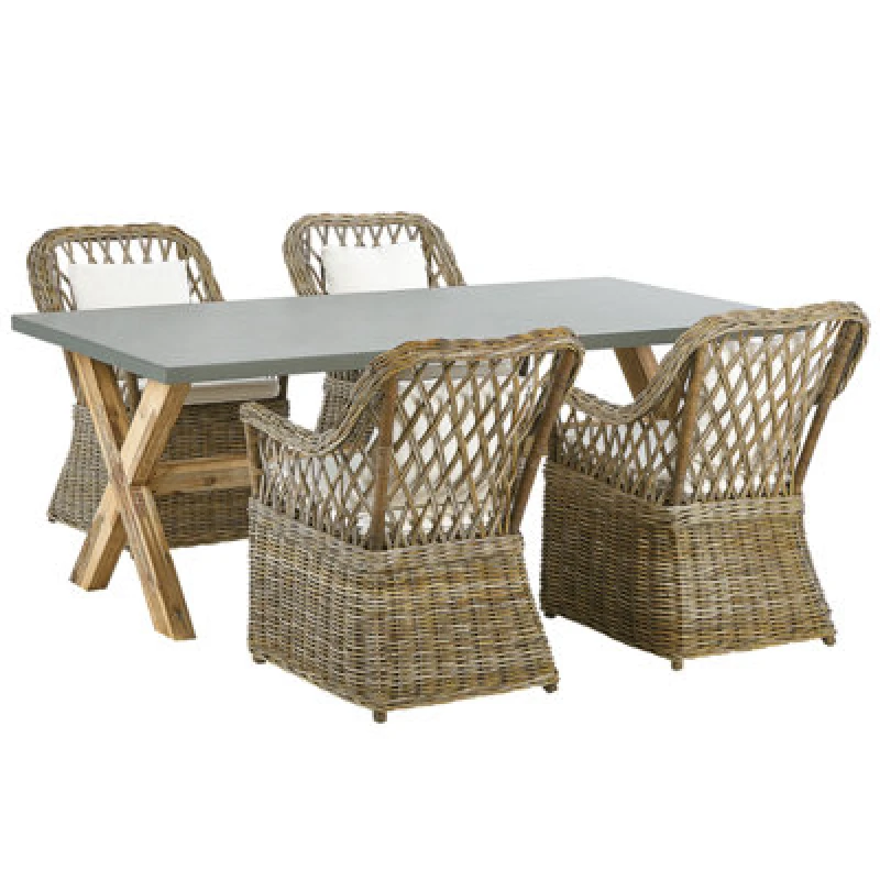 Image of Beliani Garden Dining Set 4 Seater Maros/olbia With Cushions Concrete Light Brown