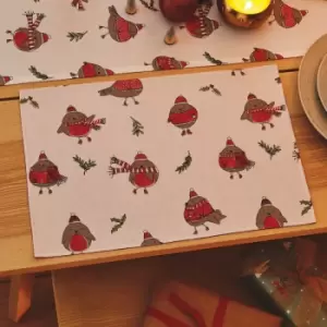Image of Catherine Lansfield - Christmas Robins 100% Cotton Table Place Mat, Red, 2 Pack