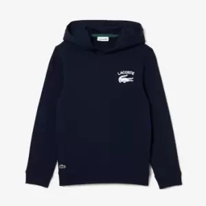 Image of Boys' Lacoste Printed Hooded Sweatshirt Size 16 yrs Navy Blue