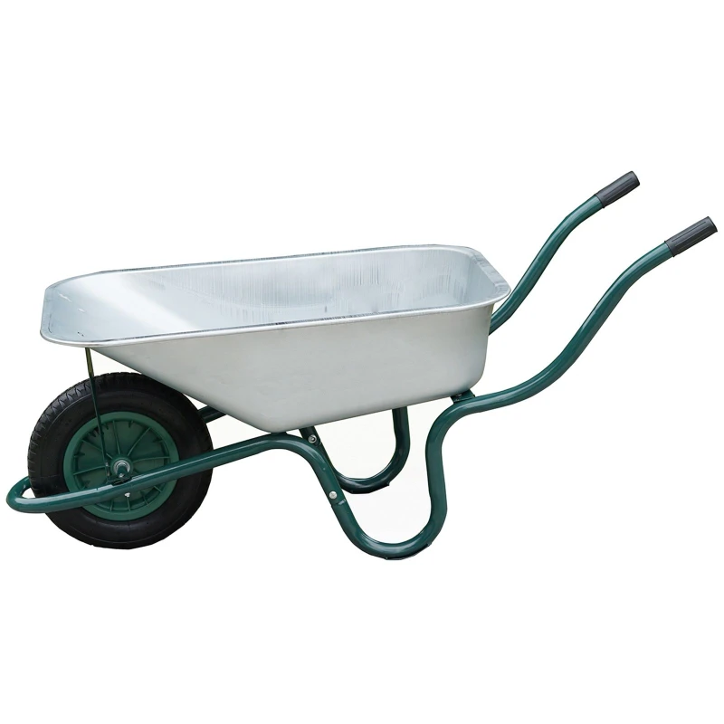 Image of Gr8 Garden Heavy Duty 85L Litre Wheelbarrow Steel Garden Cart Pneumatic Tyre Silver