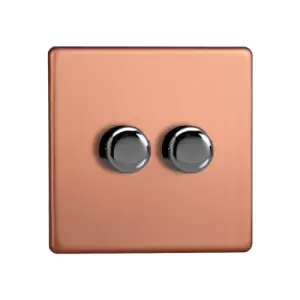 Image of Varilight LED V-Pro 2 Gang Rotary Dimmer Switch Brushed Copper
