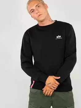Image of Alpha Industries Basic Small Logo Sweater, Black, Male, Crewnecks, 188307-03