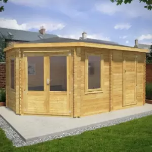 Image of Mercia 5m x 3m Corner Log Cabin Plus Side Shed (34mm) a Double Glazed