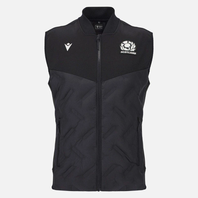 Image of Macron Mens Scotland Rugby World Cup 2025 Padded Sleeveless Full Zip Gilet Black male Large