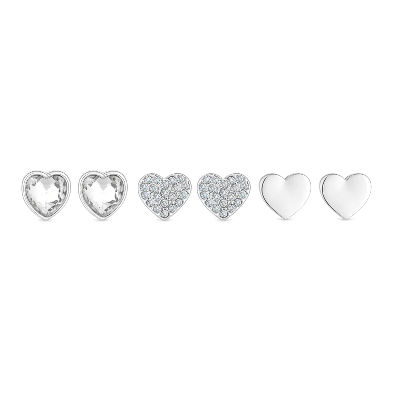 Image of Mood Silver Crystal Heart Stud Earrings - Pack of 3 Stud Earrings One Size Silver 87943811000