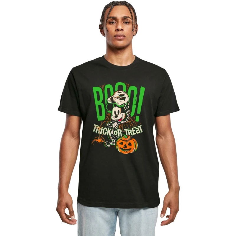 Image of Disney Men Boo Trick Or Treat Mickey Mouse Cotton T-Shirt in Black Size: Small Black S Male 5063376667081