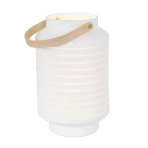 Image of Porcelain Cylindrical Table Lamp White With Wood