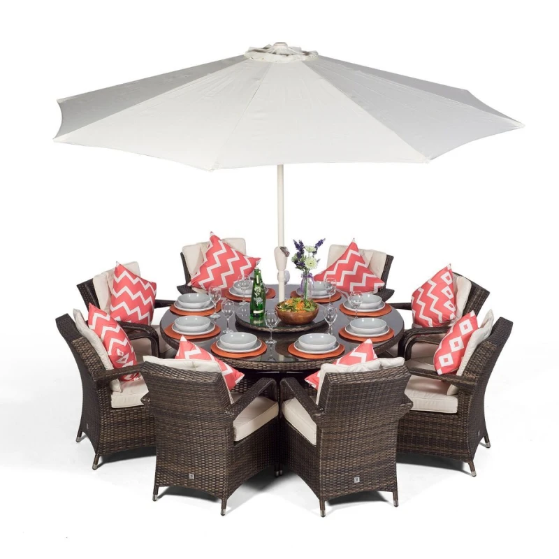 Image of Thats Furniture Arizona Round 8 Seater Rattan Patio Dining Set in Brown Brown Unisex