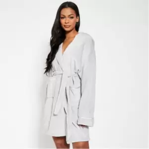 Image of I Saw It First Satin Trim Fluffy Dressing Gown - Grey