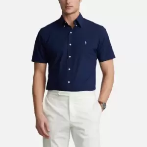 Image of Polo Ralph Lauren Mens Custom Fit Stretch Poplin Short Sleeve Shirt - Newport Navy - XXL