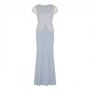 Image of Adrianna Papell Bead Crepe Gown - Blue HEATHER