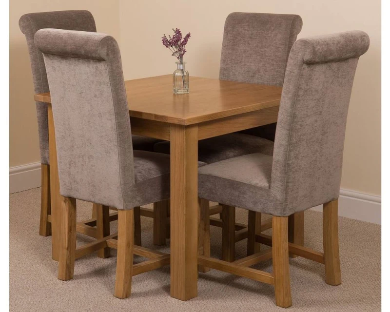 Image of Thats Furniture Oslo 90 x 90cm Oak Small Dining Table & 4 Washington Fabric Chairs in Grey Grey Unisex 90 x 90 cm