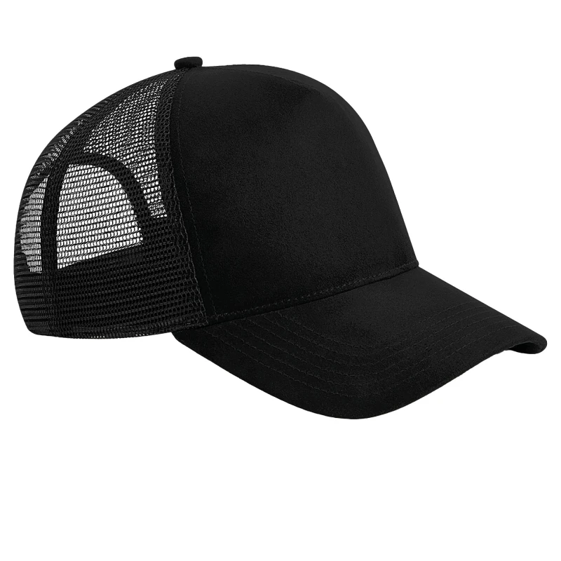 Image of Beechfield Beechfield Men Faux Suede Snapback Trucker Cap in Black One Size Male 5063470399482