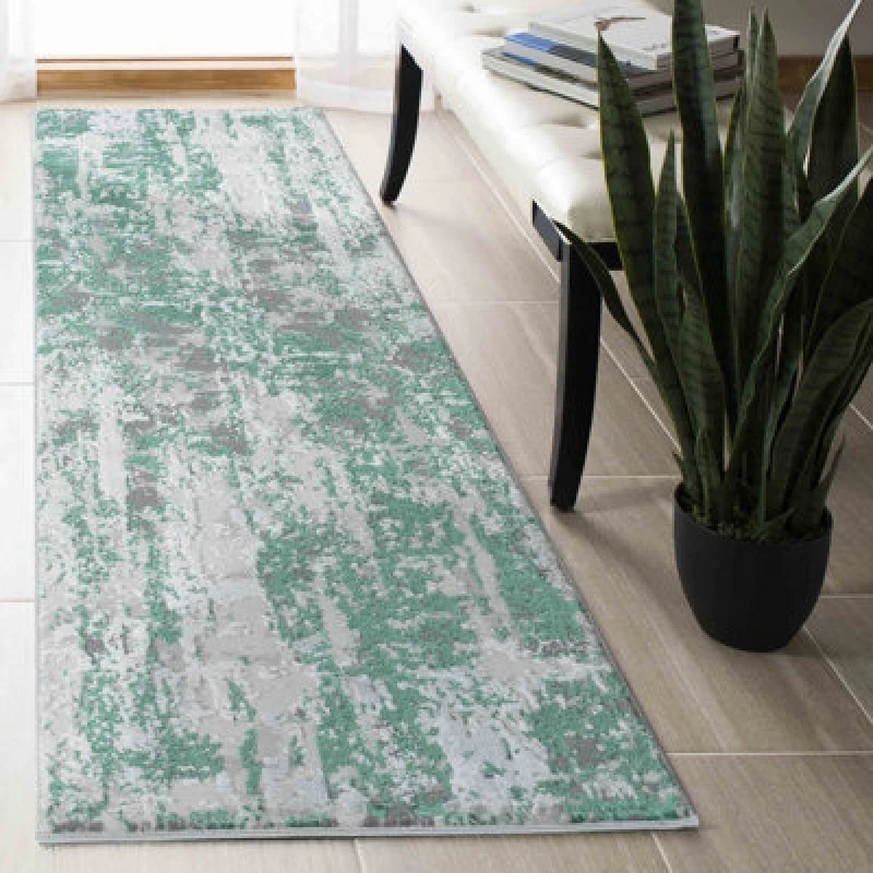 Image of Styra Modern Grunge Abstract Area Rugs Aqua 60X220 Cm