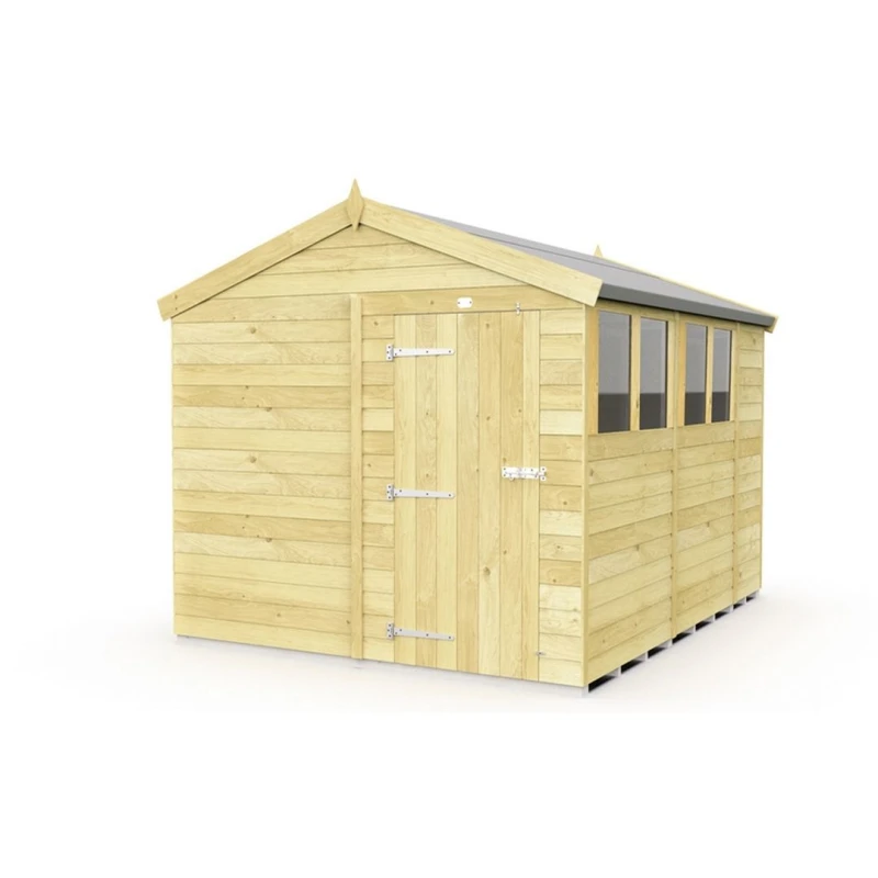 Image of Buttercup Farm 8 x 10 Feet Apex Shed - Single Door W/ Windows - L302 x W231 x H217cm in Brown Brown Unisex