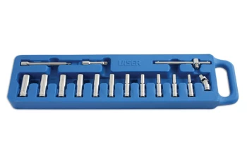 Image of Laser Tools 0032 Deep Socket Set - 1/4"D mm 15pc Chrome Vanadium