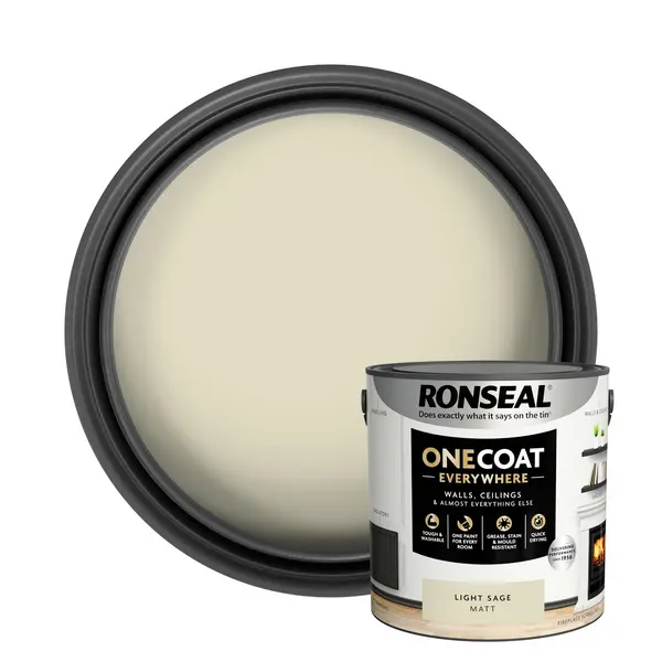 Image of Ronseal One Coat Everywhere Multi Surface Matt Paint Light Sage - 2.5L Green