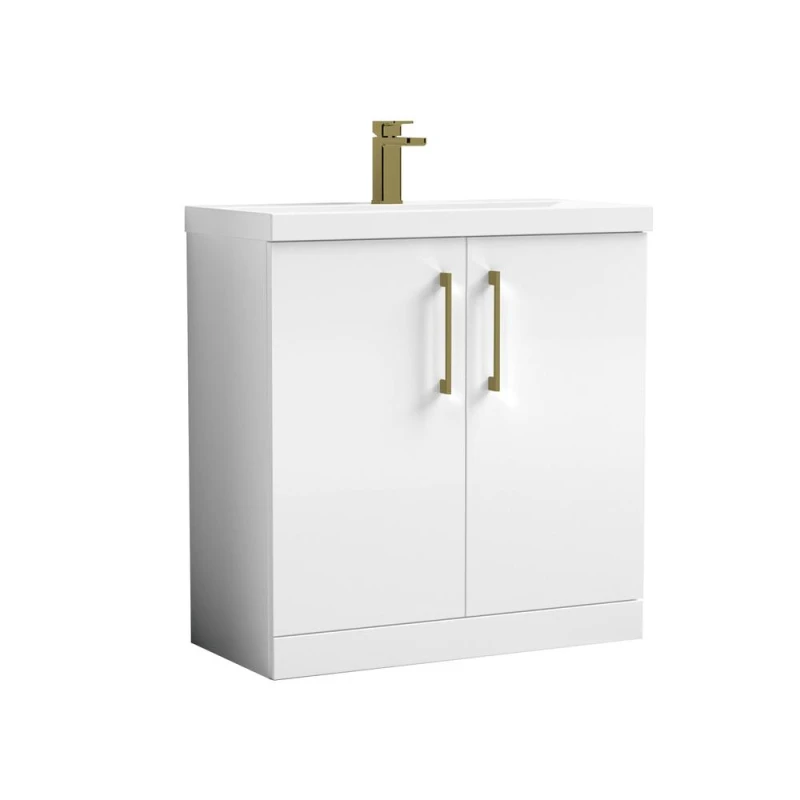 Image of Balterley Bathroom Floor Standing 2-Door Vanity Unit Basin, Gloss White, 800mm in White White Unisex