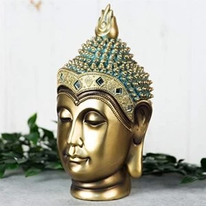 Image of Verdigris Bronze Finish Buddha Head Figurine 24.5cm