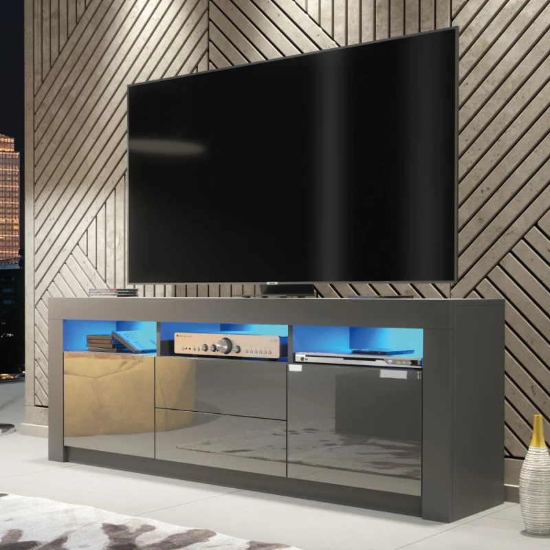 Image of Mex Furniture LTD TV Unit 160cm Modern - Matt Body & Gloss Doors Dark Grey