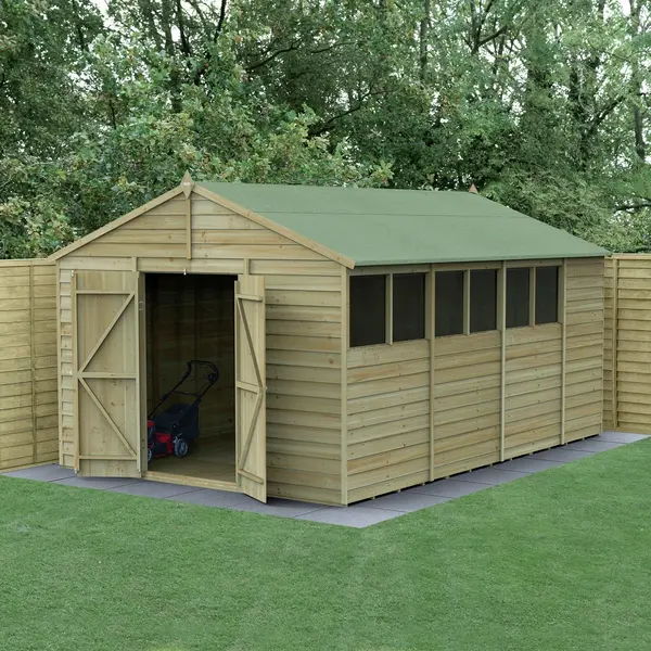 Image of Forest Garden Forest 4Life Overlap Pressure Treated Apex Shed - 10 x 15ft