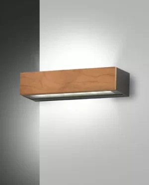 Image of Hazel Integrated LED Wall Light Teak Wood Glass, IP65