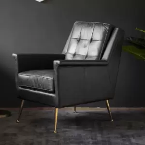 Image of Leather Armchair in Black with Gold Legs - Caspian House