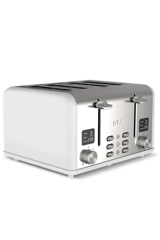 Image of LAICA 4 Slice Digital Toaster in White or Black - High Lift & Extra-Wide Slots, Defrost/Reheat Functions, 6 Browning Settings, Bagel Feature White
