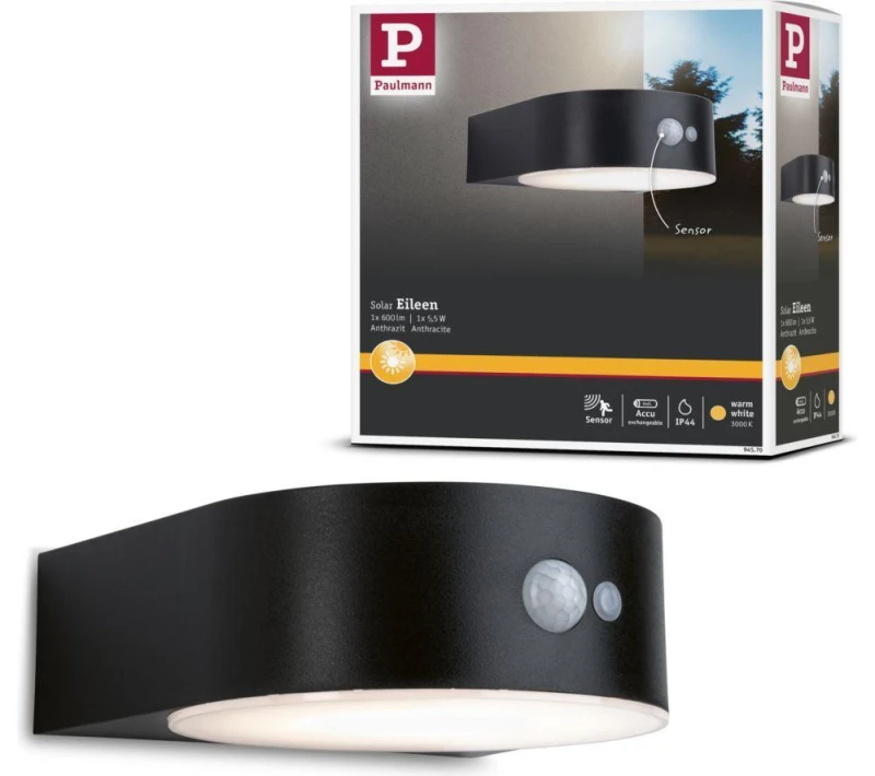 Image of PAULMANN Solar Outdoor LED Wall Light with Motion Sensor - Black 4000870945704