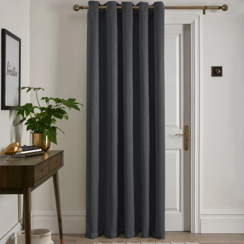 Image of Fusion Strata Single Panel Door or Window Eyelet Curtain Eyelet Curtains 66x84in Grey 38290802000