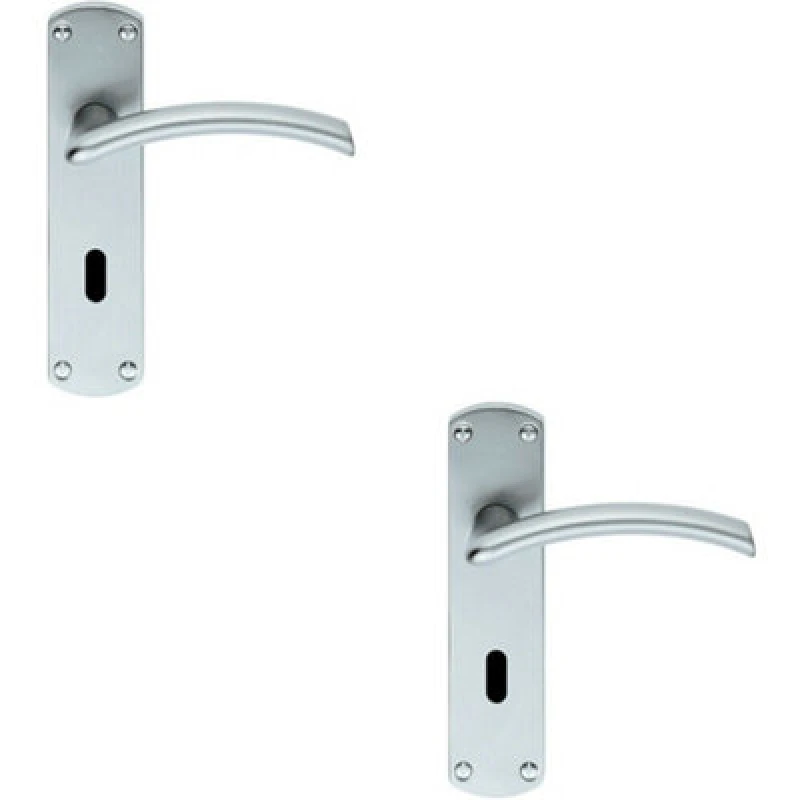 Image of Loops 2x PAIR Arched Lever on Lock Backplate Door Handle 170 x 42mm Satin Chrome Multi