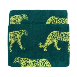 Image of Furn. Leopard Cotton Jacquard Hand Towel Teal